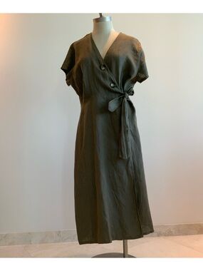 Chic Italian Linen Olive w/Tie Waist NWOT SZ Med